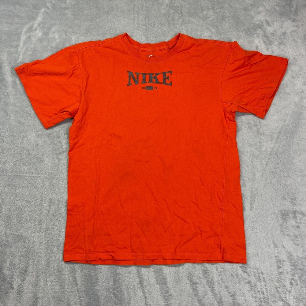 Nike Shirt Mens Small Orange Graphic Logo Athletic Cut Crew Neck Pullover Tee